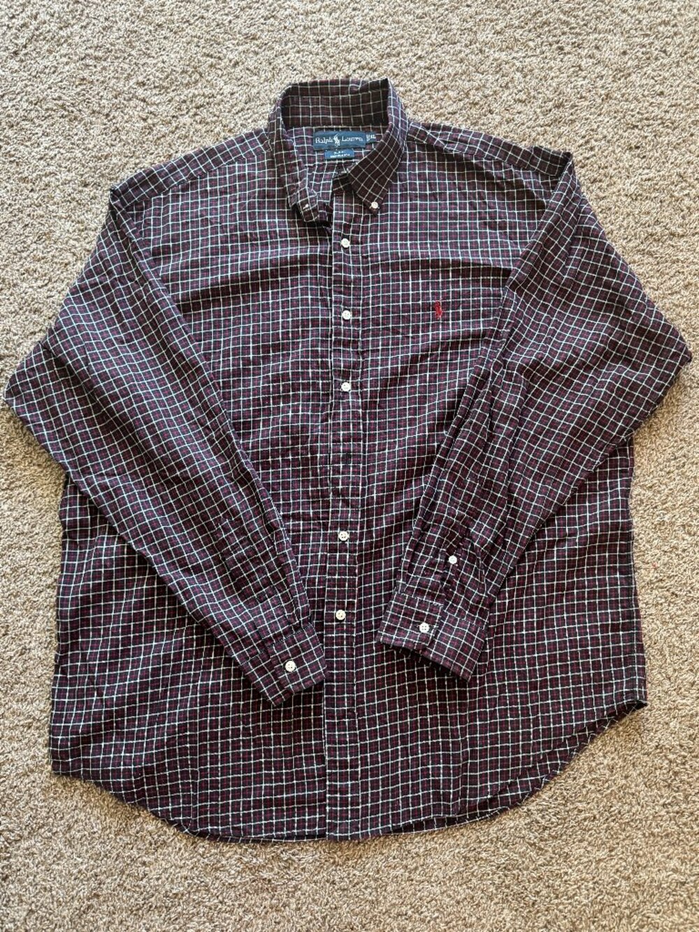 Polo Vintage Windowpane Plaid Button Down Shirt Men's XL Black White Red